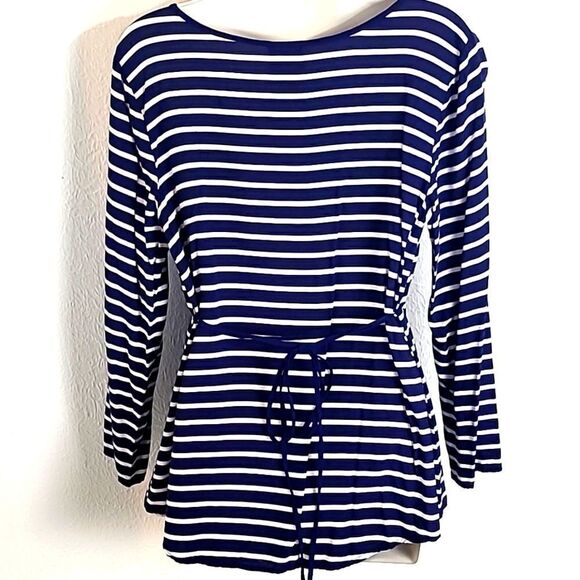 Oh Baby Maternity Top, Navy & White Stripes with Tie Belt, Size Large - Picture 6 of 8